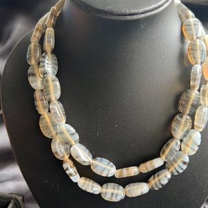 Ash Brown flat bead 2 Row necklace